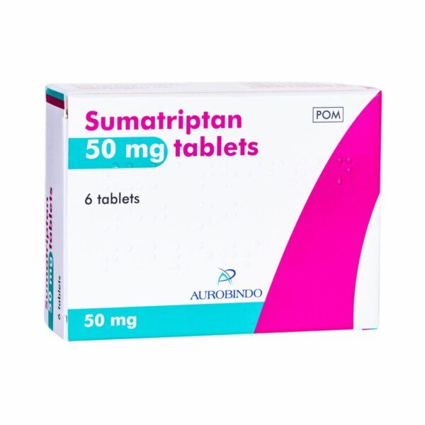Sumatriptan 50mg tablets blister pack for acute migraine treatment